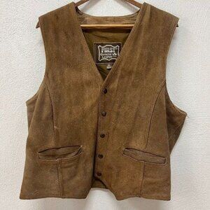 First Men's Genuine Leather Vest Jacket Front Button V Neck Brown Size X Large